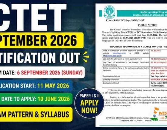 CTET সেপ্টেম্বর 2026 বিজ্ঞপ্তি প্রকাশ
