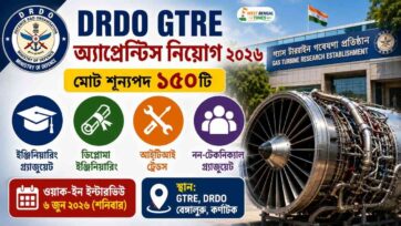 DRDO GTRE Apprentice Recruitment 2026 | ১৫০ শূন্যপদে নিয়োগ, Diploma, ITI and Graduates -Walk-in Interview-এর মাধ্যমে আবেদন DRDO GTRE Apprentice Recruitment 2026 150 Vacancies Announced for Engineers, Diploma, ITI and Graduates