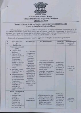 বীরভূম Census Recruitment 2026: